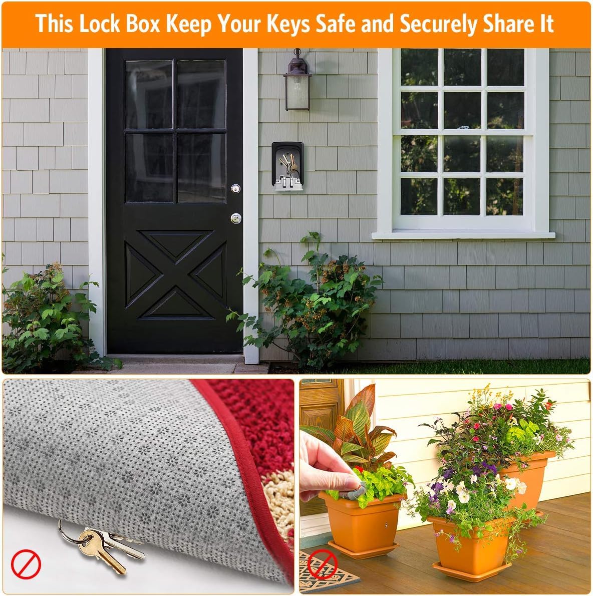 Key Lock Box Wall Mounted, Fayleeko 4 Digit Combination Lockbox for Outside, House Keys - 5 Keys Capacity, Key Safe Security Storage Lock Box for Indoor, Outdoor, Garage, Garden, Store (Black, 4Pack)