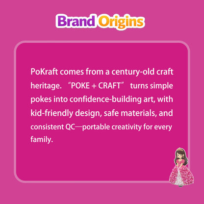 PoKraft Magical Princesses Poke Art, Paper Craft Kit with Gift Bag, Mess-Free Fun for Kids 3-9, Colorful DIY Activity Toys Games, Perfect Birthday Gifts for Girls, Builds Fine Motor Skills