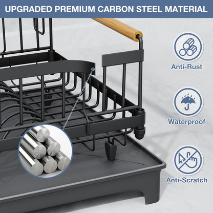 Dish Rack Lightweight & Space-Saving Drying Rack with Drainboard Large Capacity Anti-Rust Kitchen Counter Organizer with Cup, Utensil & Cutting Board Holders for Dishes, Bowels, Spoons and Forks