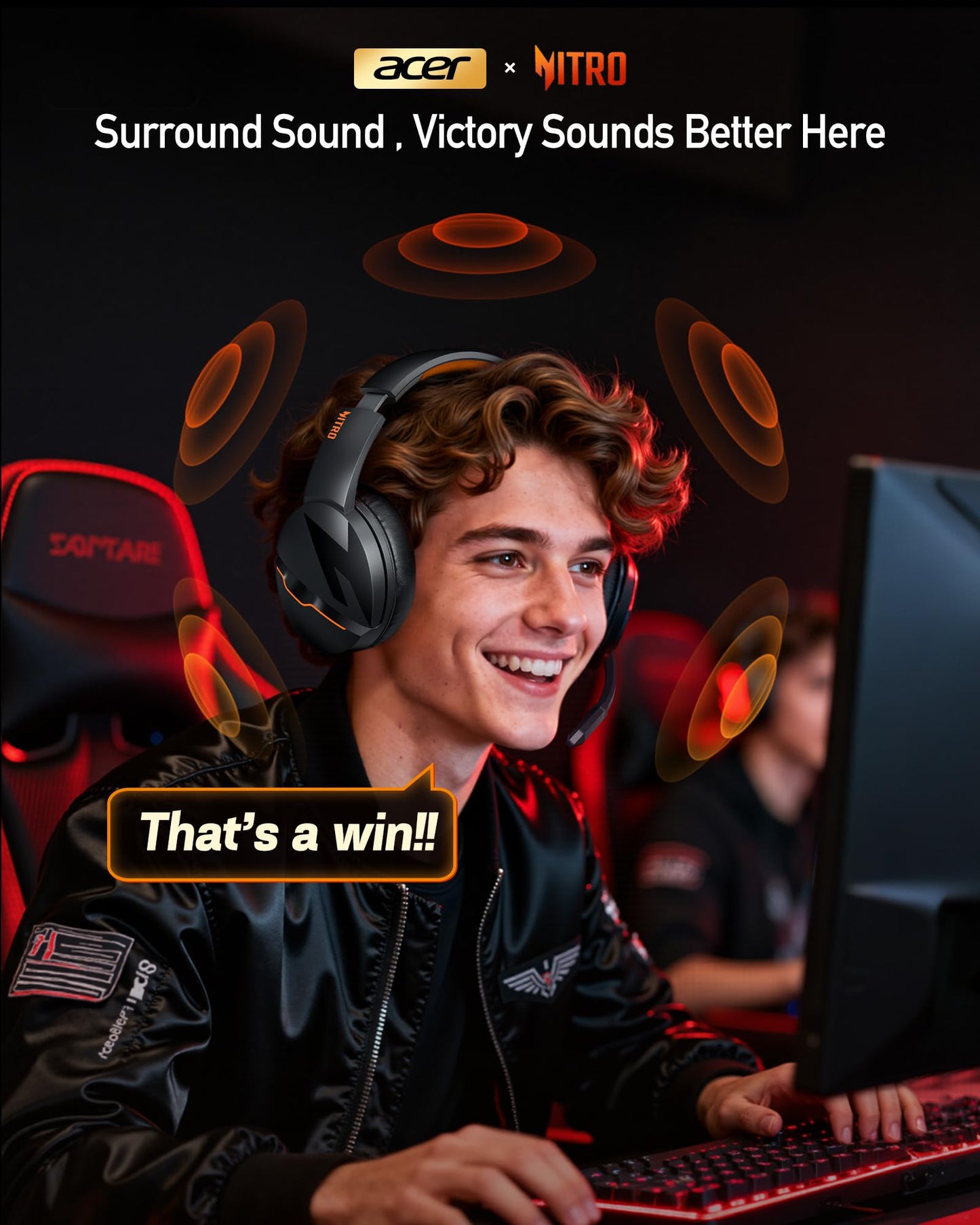 acer Wireless Gaming Headset, PS5 Headset with 2.4GHz for Ps5, Ps4, PC, Switch, Bluetooth 5.3 + 100Hrs Gaming Headphones with Noise Canceling Mic for Laptop, Mobile, Mac, 50mm Drivers (Orange)