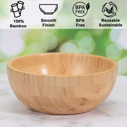 ZTHapwa Bamboo Salad Bowls, 8 Inch Big Round Bamboo Wooden Bowls for Salads/Fruits/Pasta/Vegetables, 49 Fl oz Handcraft Serving Bowl for Entertaining and Party, Rustic Home Decor Set of 2