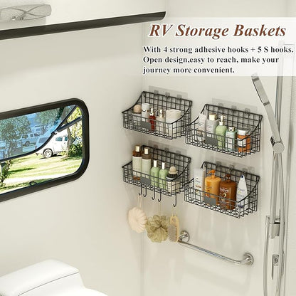 Hanging Wall Wire Basket-4Pack, Large Metal Organizer Baskets & Bathroom Shower
