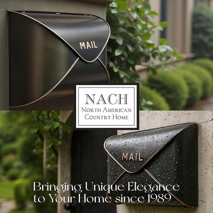 NACH Black Mailbox Wall Mount, 12.5 x 5 x 10 inch Wall Mount Mailboxes for Outside, Waterproof Mailboxes for Outside - Envelope Mailbox