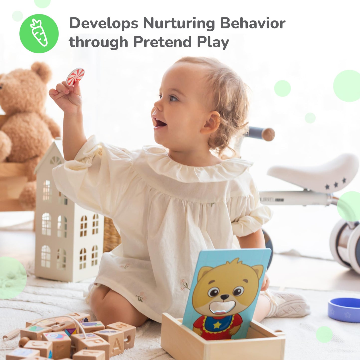 Bimi Boo Wooden Feeding Toy - Montessori Scooping & Fine Motor Toy for Toddlers 1-4 | Speech Therapy & Occupational Therapy Pretend Play Food Set | 27 Foods, Spoon & Bowl