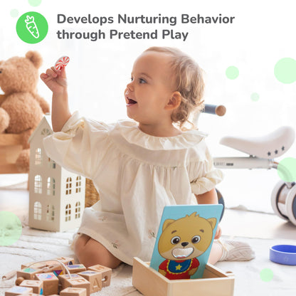 Bimi Boo Wooden Feeding Toy - Montessori Scooping & Fine Motor Toy for Toddlers 1-4 | Speech Therapy & Occupational Therapy Pretend Play Food Set | 27 Foods, Spoon & Bowl