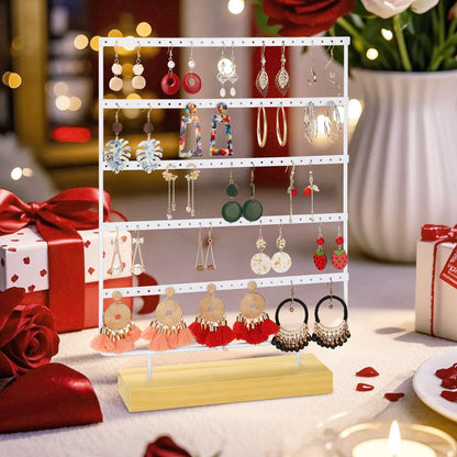 shidaishiye Earring Holder Organizer, 5-Tier Earring Organizer with 60-Pair Capacity, Wooden Base Metal Earring Display, Jewelry Storage & Display for Home Store, Suitable for Women