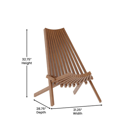 Flash Furniture Delia Commercial Indoor/Outdoor Wood Folding Chair, Low Profile Lounge for Patio, Porch, or Garden, Versatile Weather-Resistant Acacia Wood, Brown