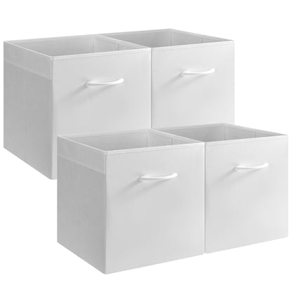 StorageWorks White Storage Cubes, 13-inch Leather Bins with Handle, Cube Organizer Baskets for Shelves and Closet, Collapsible Storage Bins, 4-Pack