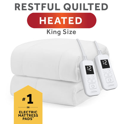 Sunbeam Premium Quilted Electric Heated Mattress Pad Twin 39" x 75" - 12 Heat Settings, 12-Hour Selectable Auto Shut-Off, Fast Heating, Warming Bed, Machine Washable, Extra-Soft Warm Cozy