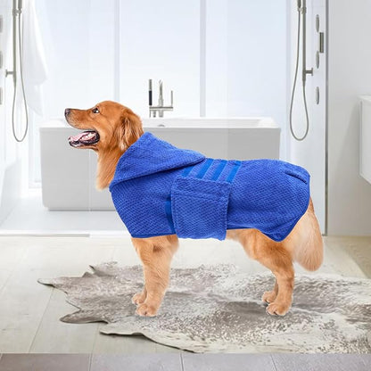 Geyecete Dog Drying Coat with Hood - Pineapple Grid Fast Drying - Blue - XL