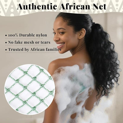 African Net Sponge Authentic-4 Packs African Exfoliating Net Sponge,Bath Sponges for Shower,42 inch Long for Normal to Sensitive Skin, Body Exfoliator Shower(Lightpurple,Purple,Mint Green,Dark Green)
