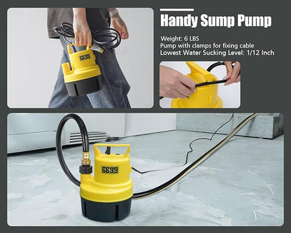 Submersible Sump Pump 1/4 HP 1500GPH Utility Pump Thermoplastic Electric Portable Transfer Water Pump with 10-Foot Cord for Pool Tub Garden Pond Draining Tankless Heater Flushing