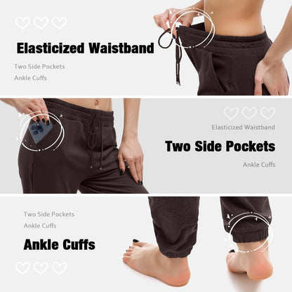Walifrey Womens Joggers with Pockets, Drawstring Sweatpants Women for Lounging Jogging Gym and Workout DeepBrown,1 Pack DeepBrown S