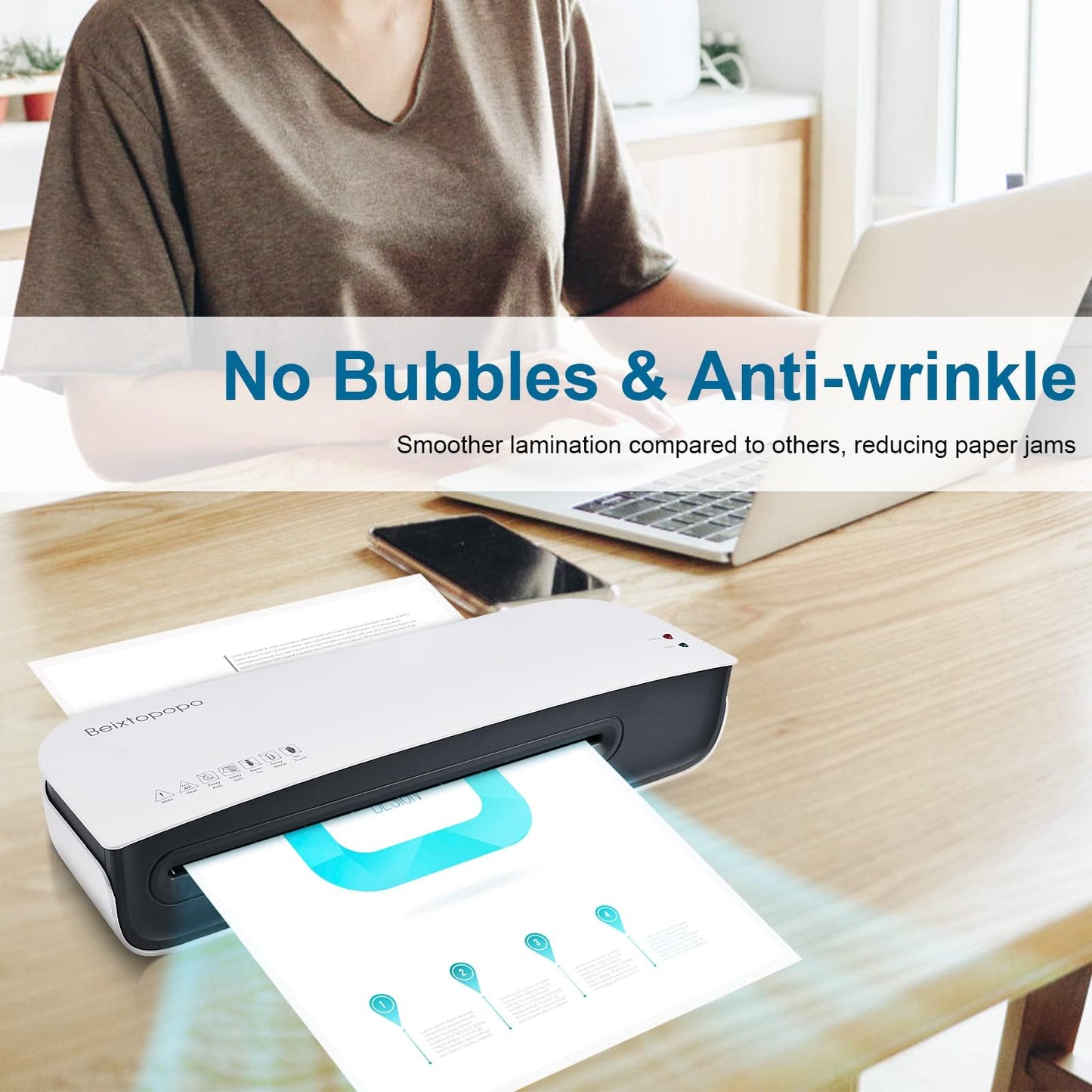 Laminator, A4 Laminater Machine, 9 Inch Thermal Laminater Machine, 4 in 1 Personal Desktop Cold Laminator with Paper Cutter and Corner Rounder 15 Laminating Pouches for Office School Business Use