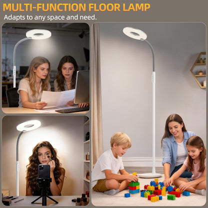GyroVu 70" Bright LED Floor Lamp for Living Room, Dimmable Standing Tall Lamps with Color Temperature Adjustable, Touch Control Gooseneck Reading Light for Bedroom Office