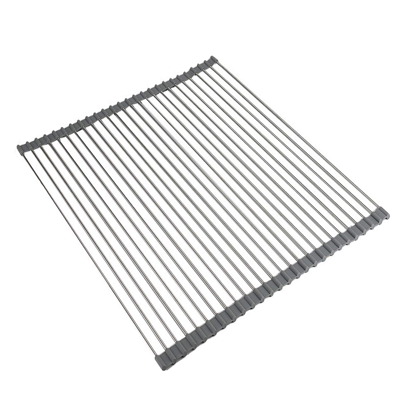 Ahyuan Roll up Dish Drying Rack Over The Sink Kitchen Roll up Sink Drying Rack Portable Dish Drainer Foldable Dish Drying Rack (Warm Gray, 17.8''X17'')