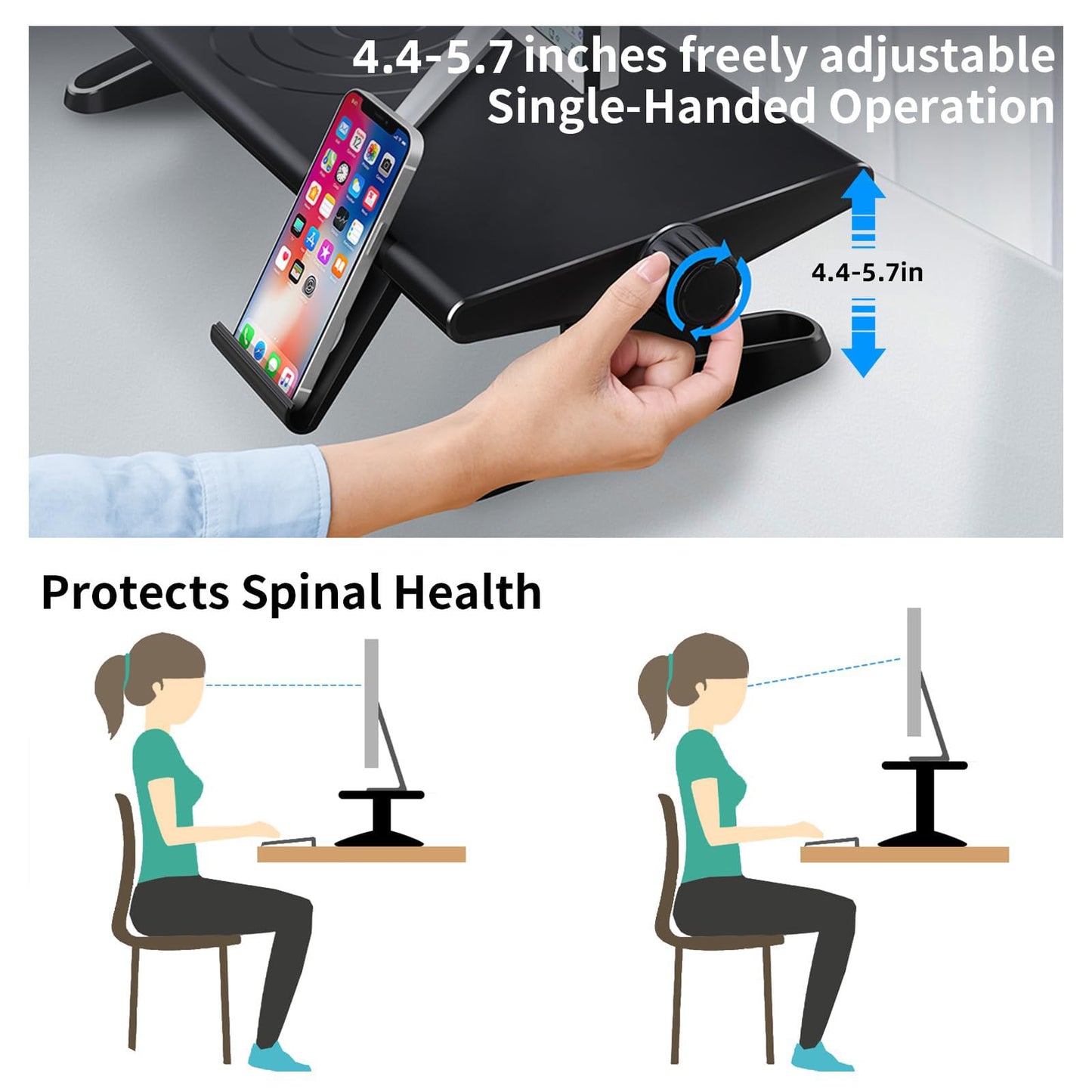 NIFBANG Computer Monitor Stand Riser for Desk,4.4-5.7 Inches Freely Height Adjustable with Cellphone Holder,Multi-Purpose Desktop Organizer Monitor Stands Riser for Computer,Laptop,Printer,TV (BLack)
