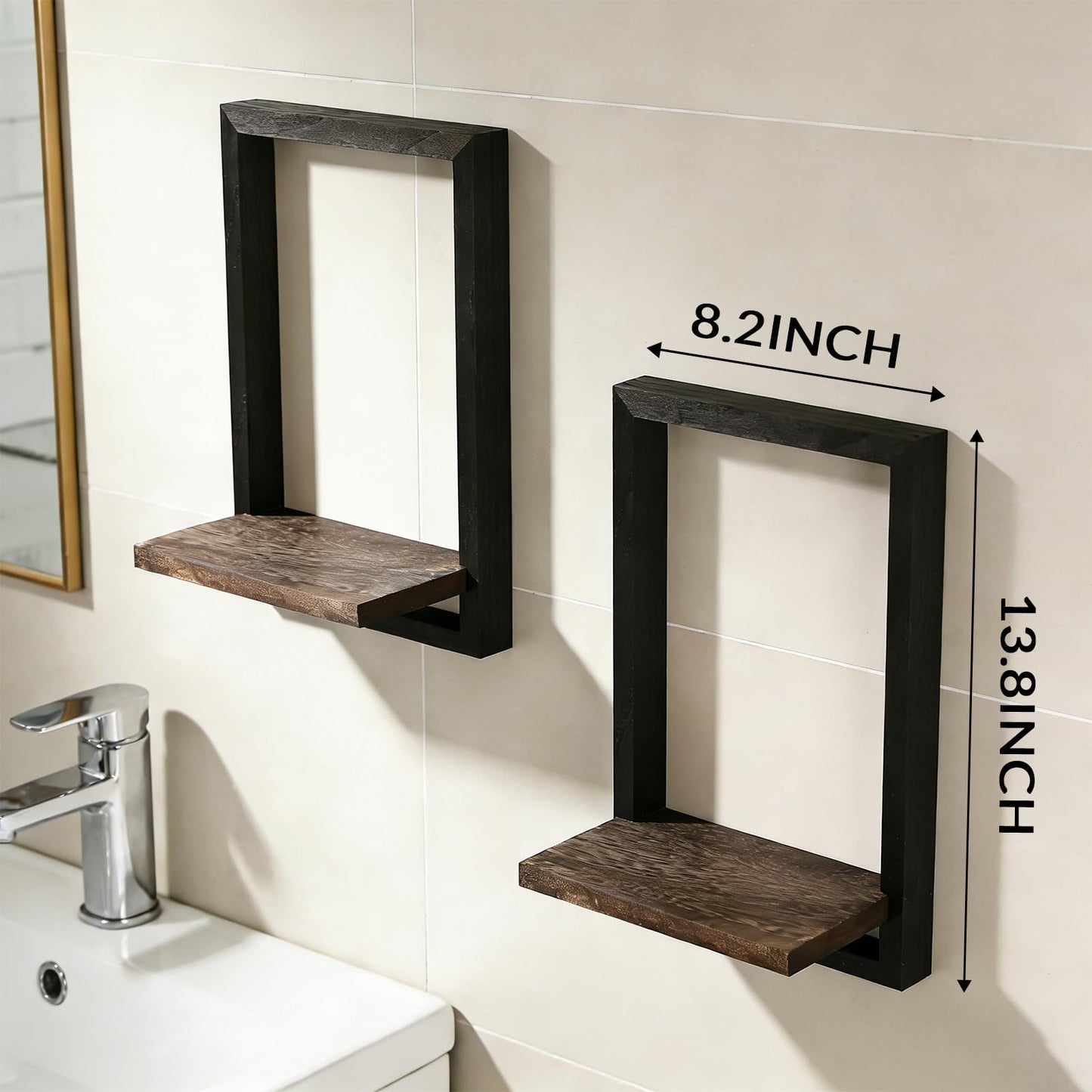 Vineland Set of 2 Rustic Wooden Wall Shelves for Indoor Plants, Hanging Wall Planters Shelf, Floating Shelves for Wall Decor, Farmhouse Plant Holder for Bathroom, Bedroom, Living Room, Brown & Black