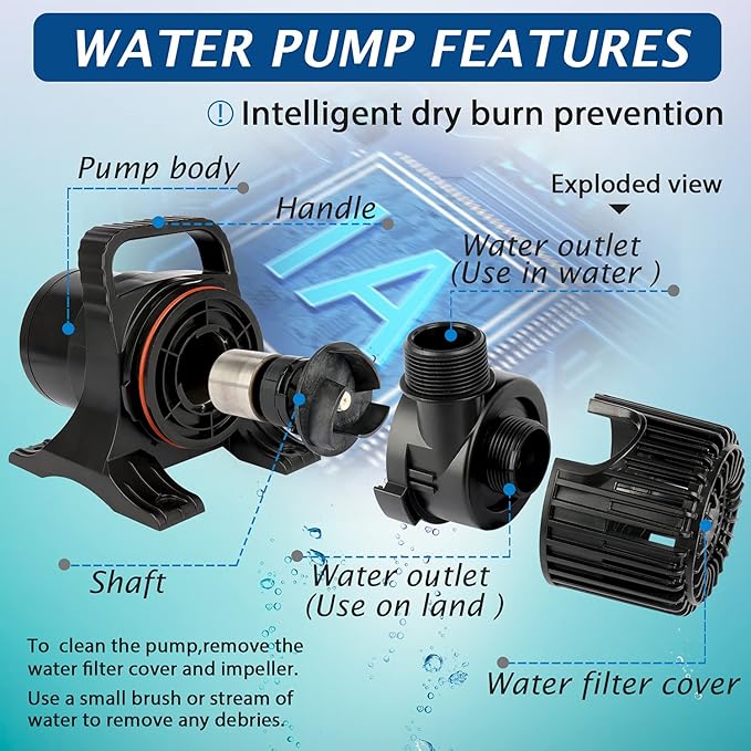 WaterRebirth (2200GPH-120W,UL listed) High Flow Large Fountain Submersible Water Pond Sump Pump Aquarium Electric Waterfall Pump Outdoor PS-2200
