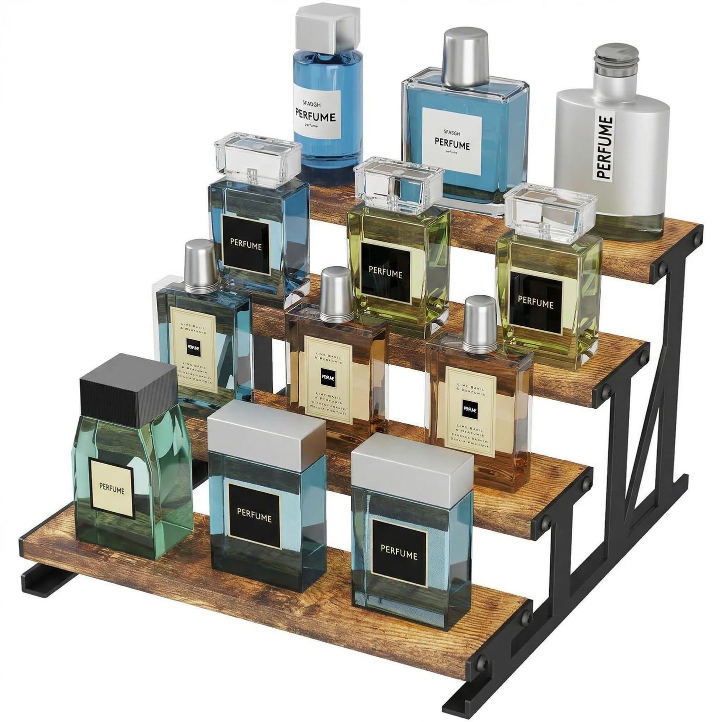 Lifewit Cologne Organizer for Men, Wooden Spice Rack, Cupcake Stand, 9.9" Display Riser for Perfume, Fragrance, Aftershave, Vanity, Bedroom, Bathroom Countertop Storage, Rustic Brown, 1 Pcs