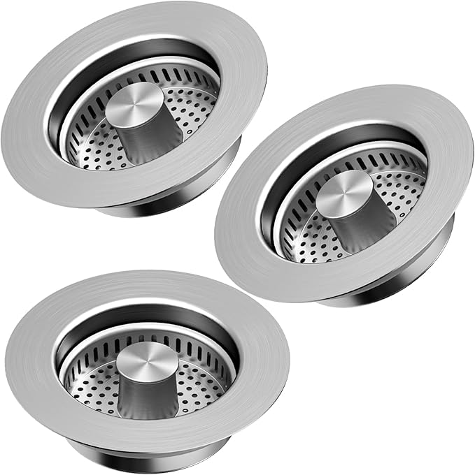 Kitchen Sink Drain Strainer 3 Pack, 304 Stainless Steel Pop Up Sink Stopper