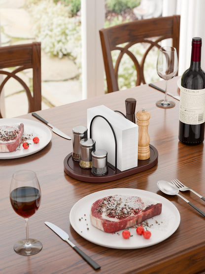 Rotating Standing Napkin Dispenser with Salt and Pepper Shakers+360° Rotation Toothbrush Holder with Marble Base