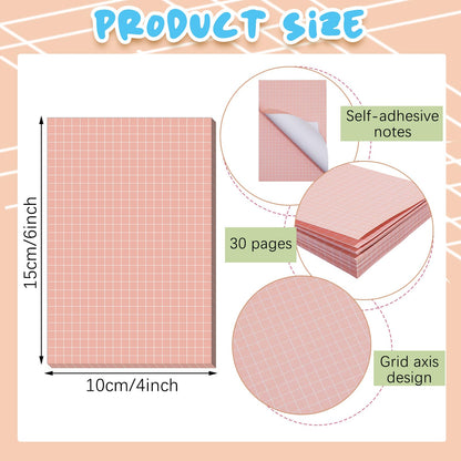 Jecery 9 Pack 4 x 6 Inch Grid Sticky Notes Self Adhesive Memo Pad Cute Graph Paper Self Stick Note Pads with Grid Lines for Gifts Office Supplies, 270 Sheets(Soft Colors)