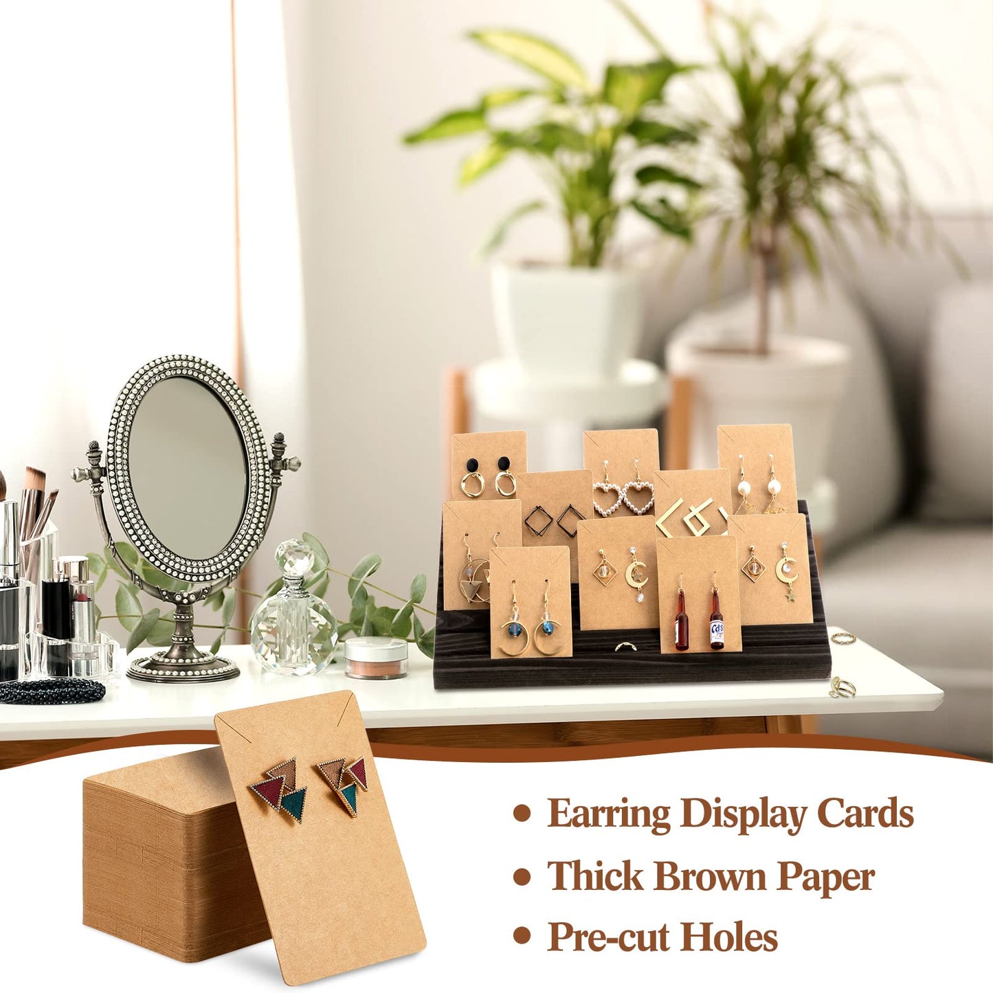 Blulu 31 Pack Wooden Earring Display Stand 7 Slots jewelry Display Holder with Earring Card for Selling Vendors Retail Show(Black Gray)