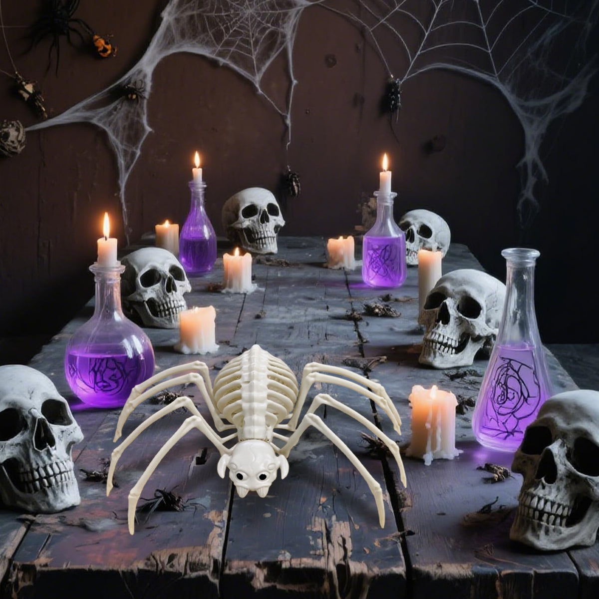 mogenda Large Realistic Spider Skeleton,Horrible Spider Bone,Vivid Spider Skeleton Model Halloween Decorations for Yard Garden Lawn,Haunted House Props(Spider-1p)