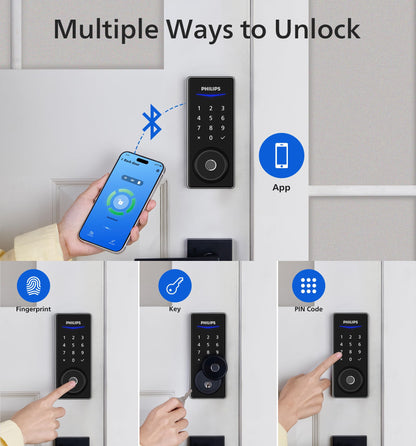Philips Wi-Fi Smart Door Lock, Keyless Entry Door Lock with App Control,Fingerprint ID,Auto Lock,Keypad Deadbolt with Wi-Fi Bridge Adaptor,Smart Locks for Front Door-Matte Black