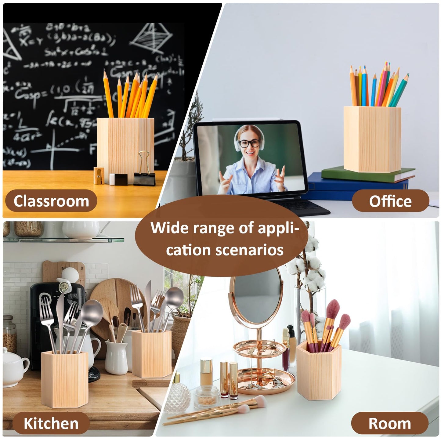 DoubleFill 12 Pack DIY Spring Wooden Pencil Holder Craft for Desk, Desktop Pencil Holder Stand, Unfinished Wooden Pen Craft for Homemade DIY Supplies(Hexagonal)