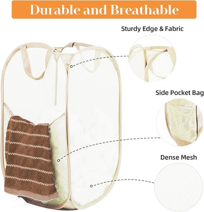 Durable Collapsible Laundry Baskets- Reinforced Mesh Pop Up Laundry Hamper