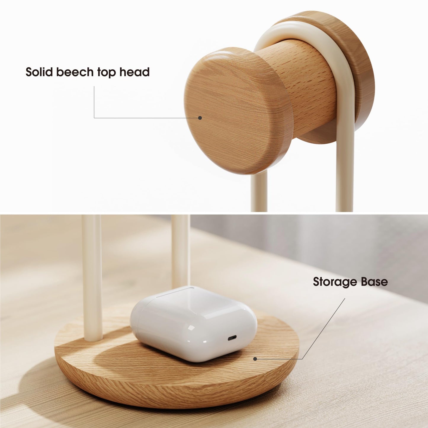 Fenge 11.3" Tall Headphone Stand for Desk, Nature Wood & Metal Headphone Holder with Storage Base, Desktop Headset Stand for Gaming Universal Headphones, Oak