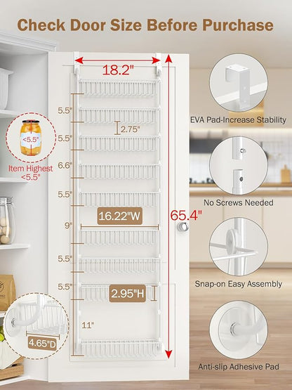 Delamu Over The Door Pantry Organizer, 9-Tier Pantry Door Organizers and Storage