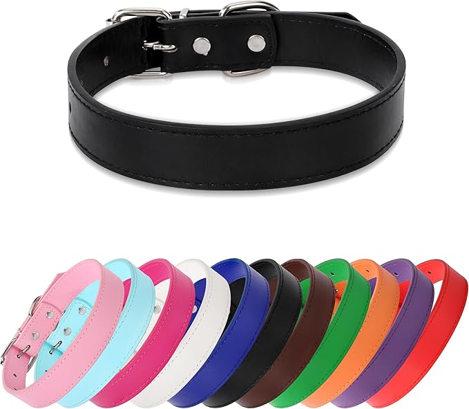 Black Soft Leather Dog Collar for Small,Medium, Large Dog, Comfortable and Adjustable (Wide: 0.55'' for Dog's Neck: 9''~12'', Black, S)