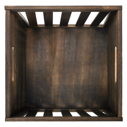 yarlung Wood Storage Bin Cube Wood Crate with Handles, Rustic Brown Decorative Box, Stackable Shelf Basket Books Organizer for Closet, Bookcase, 12"x12"x11", Easy Assembly