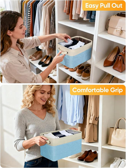 BALEINE 1 Pack Fabric Closet Storage Bins for Shelves, Linen Closet Organizers and Storage, Decorative Baskets for Organizing, Shelf, Clothes, Home, Office (Skyblue, 15''x11''x9.5'')