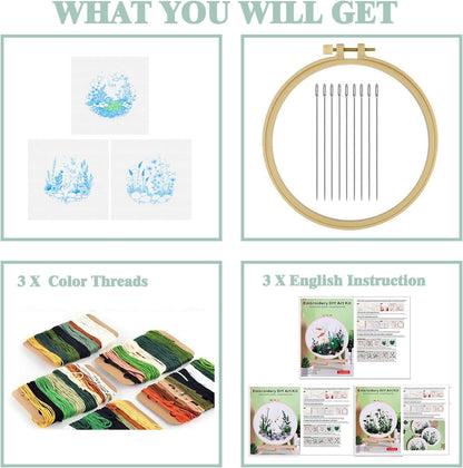 GLTAYLMY Fish Embroidery Kit for Beginners Adults,3 Set Cross Stitch Kits with 1 Plastic Embroidery Hoops,Needles and Color Threads,Needlepoint Kit for Hand Embroidery Starter
