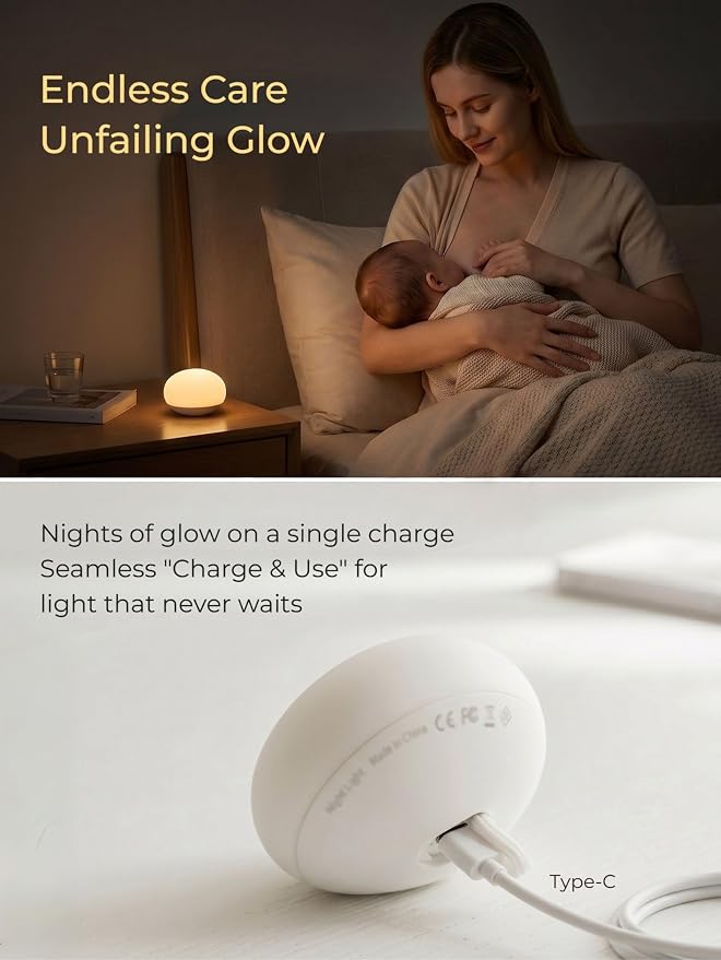EASZZZ Flip Baby Night Light, Nursery Egg Light | Portable | Newborn Safe, Soft Glow, Dimmable Silicone Touch Lamp for Diaper Changing/Feeding/Travel | Baby Shower Registry Gift