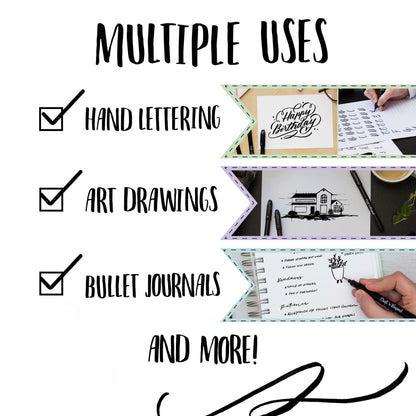 Craft 'n' Beyond Calligraphy Brush Pens Pack of 10 Markers for Hand Lettering, Art Drawing, Sketching, Scrapbooking, Writing, Journaling tip - Beginner Kit with Fadeproof Black Ink
