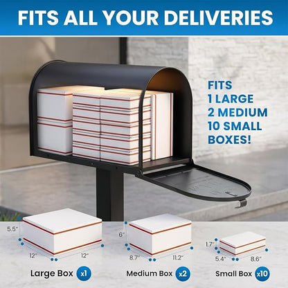 Plexon Jumbo Size Rural Mailbox, 3175 cu-in Capacity, Galvanized Steel, Powder-Coated, 15 in. H x 11.69 in. W x 24.82 in. L, Black, Extra Large