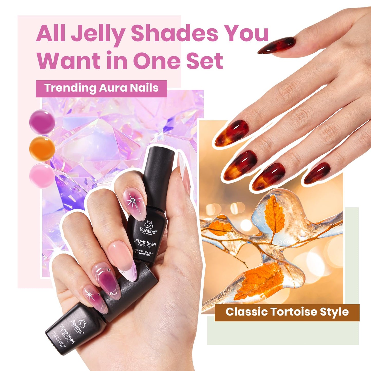 Beetles Cat Eye Gel Polish Set - 24Pcs 20 Colors Glitter Dark Color Changing Gel Nail Polish Kit with Base Gel Glossy Matte Top Coat Soak off UV DIY Nail Art Salon Ombre Black Nails Gift
