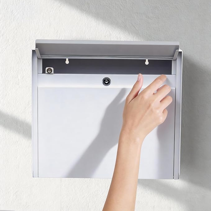 Wall Mount Mailbox for House Outside, Anti-Theft Locking Mailbox, Weatherproof Mailboxes 13.5" H x 15" L x 5.5" D, White