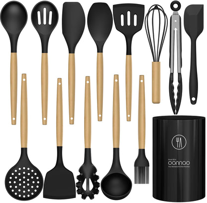 Silicone Cooking Utensils Kitchen Utensil Set - 446°F Heat Resistant Silicone Kitchen Utensils Set, Spatula,Turner Tongs, Spoon, Brush, Whisk,Kitchen Gadgets for Nonstick Cookware, BPA Free (Gray)