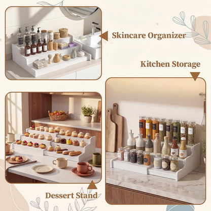 Novabright 1 Pcs 3-tier Expandable Mug Holder Coffee Mug Organizer No Assembly More Space Countertop for Spice Rack Shelf Risers Figures Dessert Shelves and Kitchen Cabinets (White)