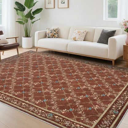 Garvee 8x10 Rugs for Living Room Floral Rug for Bedroom Washable Rugs Stain Resistant Easy Cleaning Non Slip Floor Cover for Dining Room Office Nursery, Red