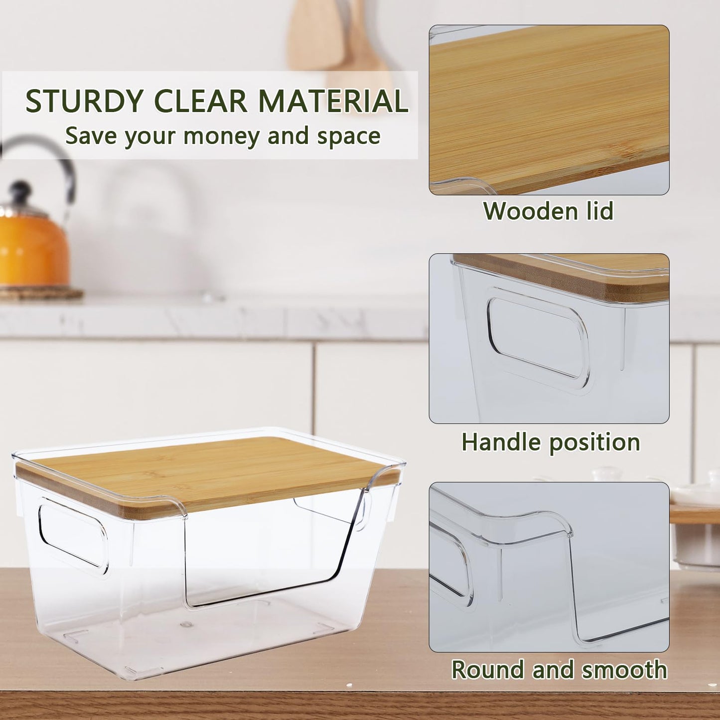 Yomjarl 2 Pack Snack Station Organizer for Pantry Shelf,Snack Bar Station Storage Basket with Handle & Wooden Lid,Stackable Plastic Baskets for Storage Pantry Bins Organizer,Kitchen Organization Box