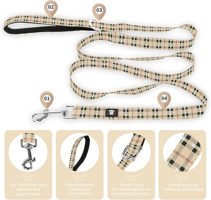 NESTROAD Dog Collar and Leash Set,Soft Neoprene Pet Collar with Quick Release Buckle,Adjustable Nylon Dog Collars for Small Medium Large Dogs(Large,Cherecked Beige)