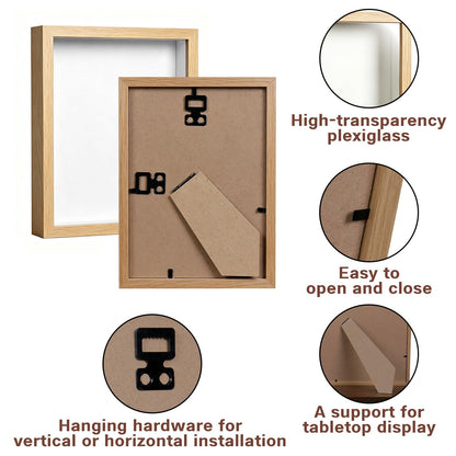 8x10 Shadow Box - 2Pack Wooden Deep Picture Frame with Shatter-Resistant Panel for Wall Decor | 3D Display Case for Military Medals, Flowers, Photos and Crafts | Easy to Open & Ready to Hang Gift Idea