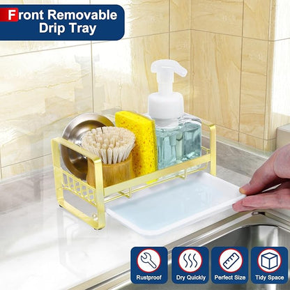 HULISEN Kitchen Sink Sponge Holder, 304 Stainless Steel Kitchen Soap Dispenser